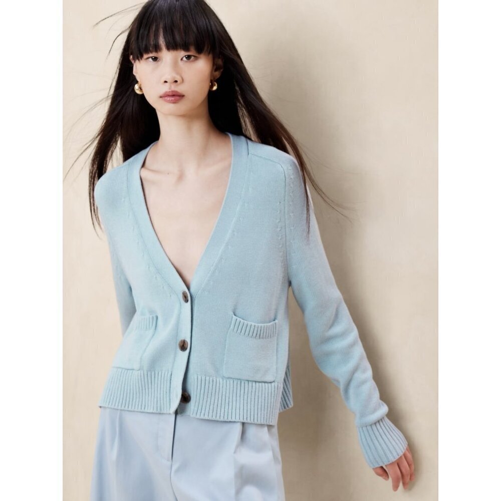 Banana Republic Women’s Demi Cotton Silk Cardigan Sweater Blue Gray Size Large